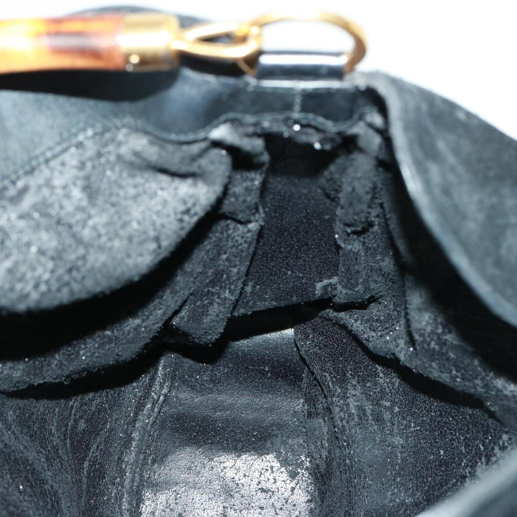 GUCCI Bamboo Shoulder Bag Leather Suede 2way Black 001 1014 1577 78086
