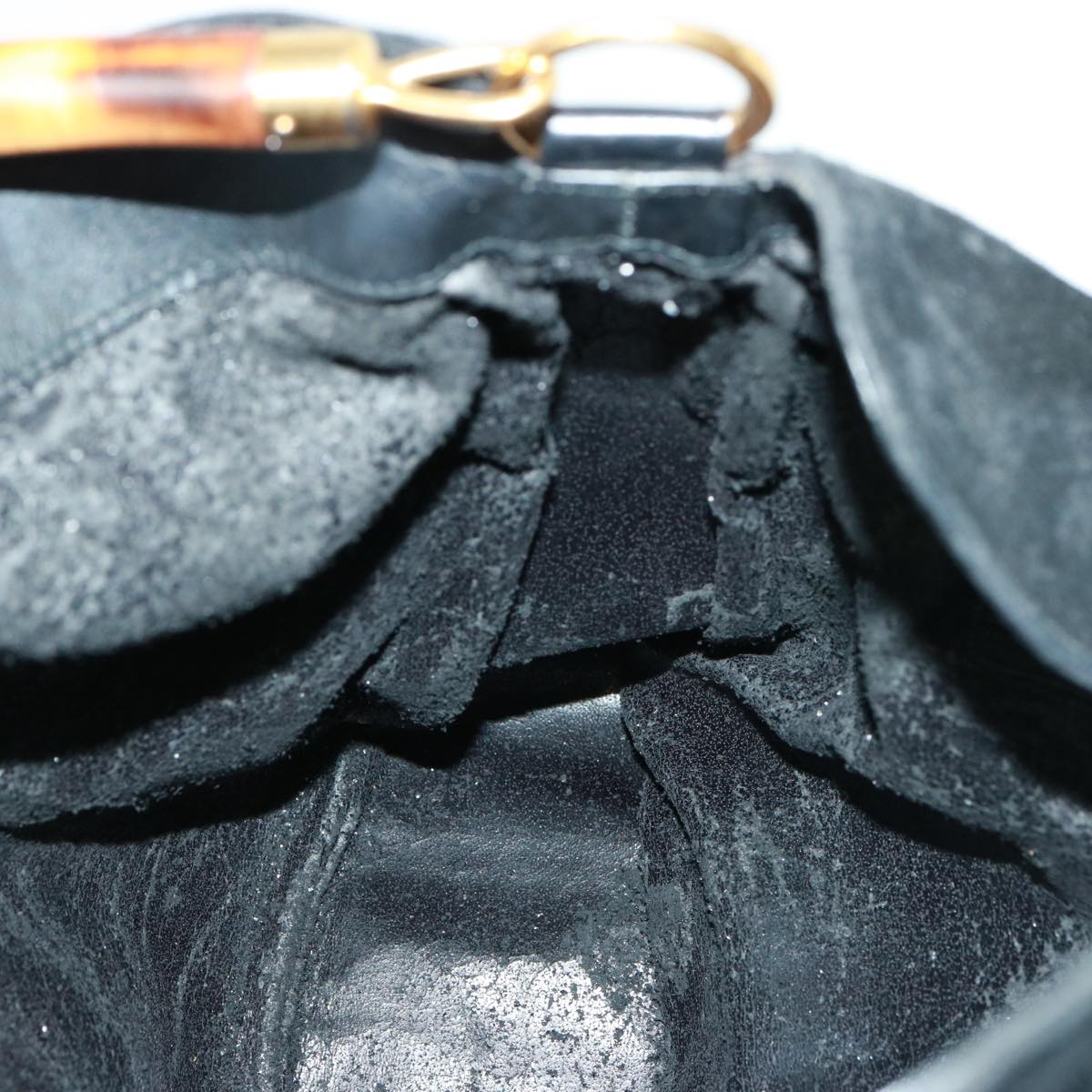 GUCCI Bamboo Shoulder Bag Leather Suede 2way Black 001 1014 1577 78086