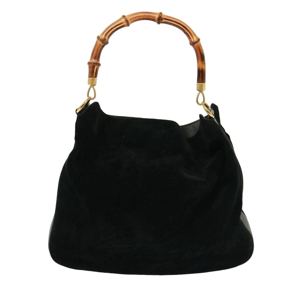 GUCCI Bamboo Shoulder Bag Leather Suede 2way Black 001 1014 1577 78086