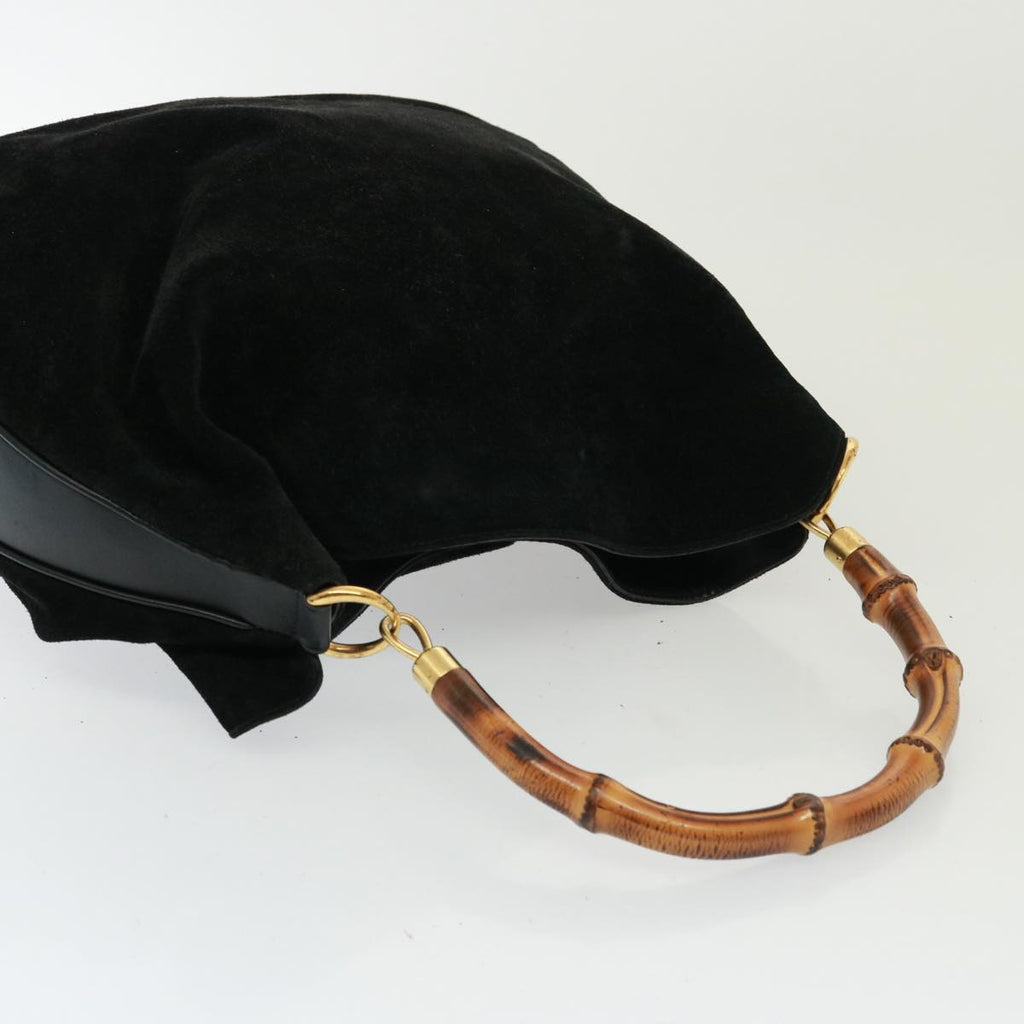 GUCCI Bamboo Shoulder Bag Leather Suede 2way Black 001 1014 1577 78086