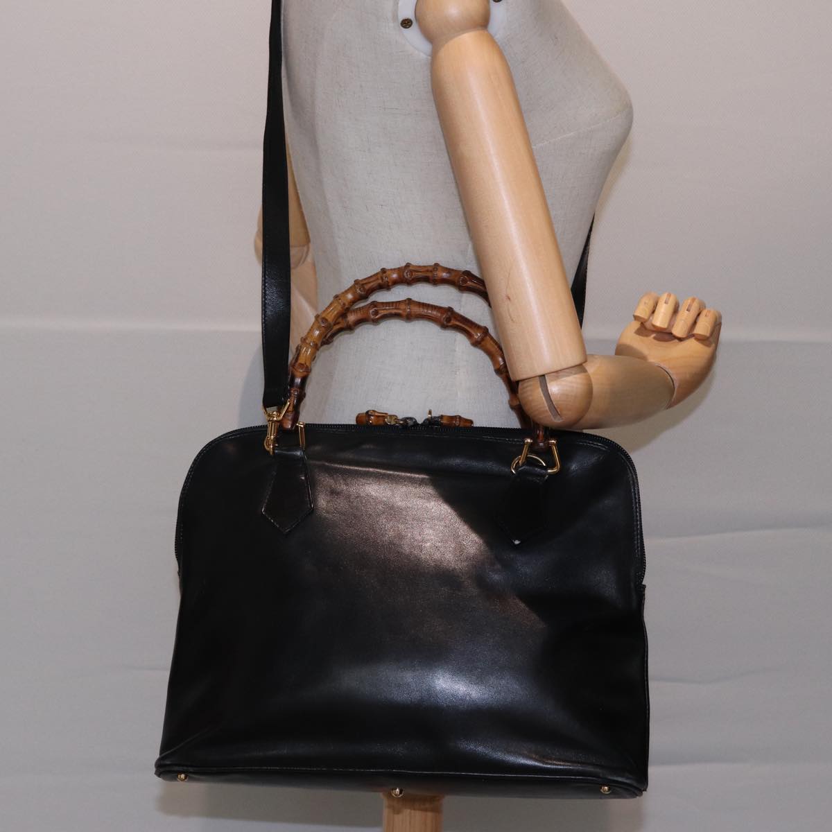 GUCCI Bamboo Shoulder Bag Leather 2way Black 000 1186 0289 78089