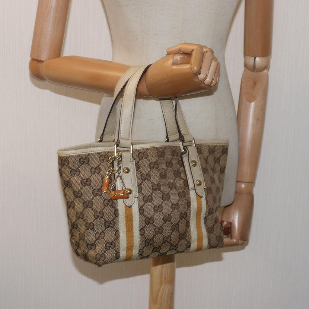 GUCCI GG Canvas Sherry Line Hand Bag Beige White 139261 78091