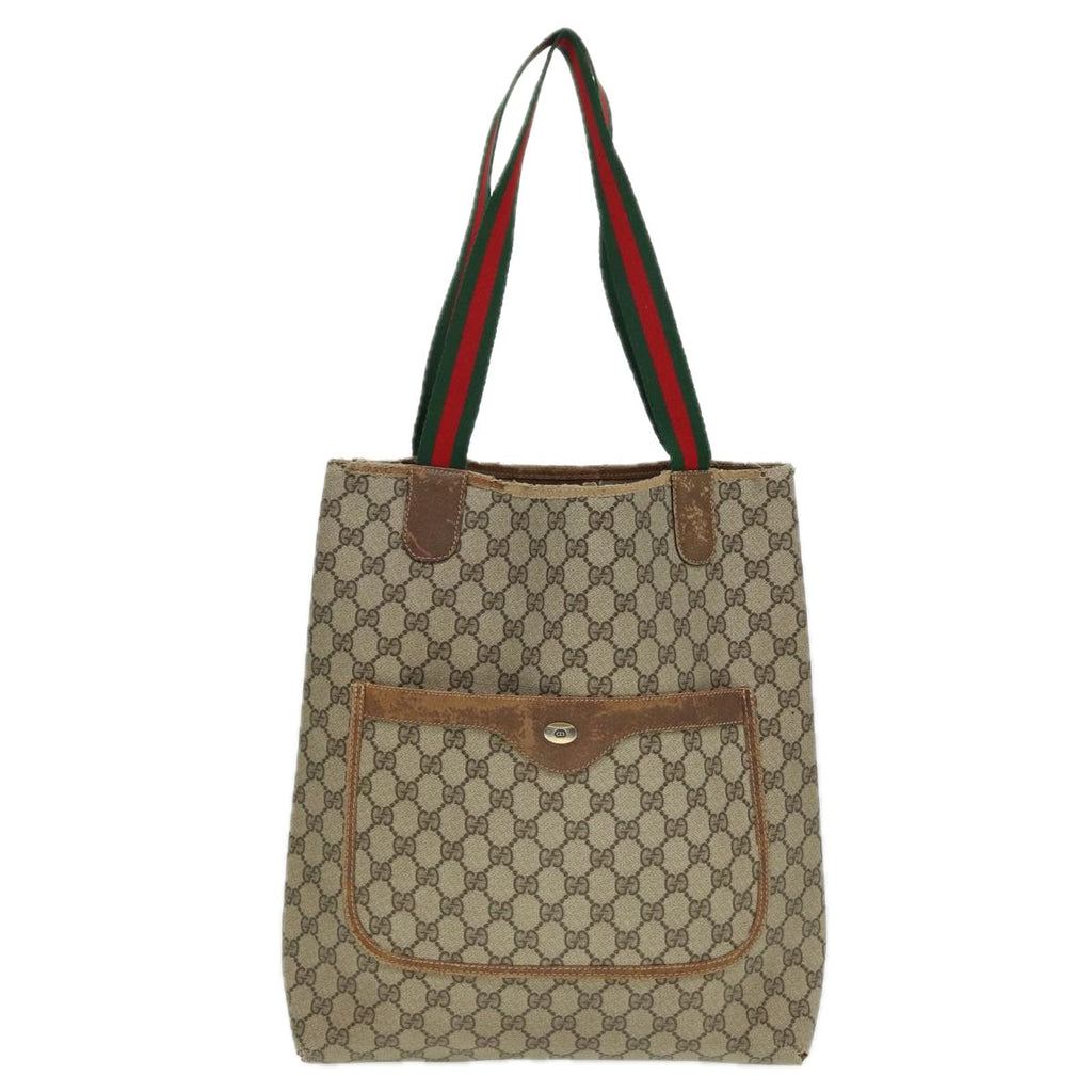 GUCCI GG Supreme Web Sherry Line Tote Bag PVC Beige Red 39 02 003 78095