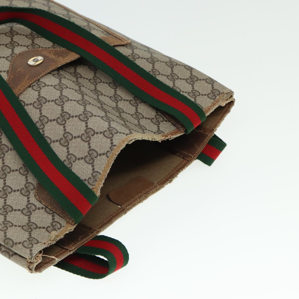 GUCCI GG Supreme Web Sherry Line Tote Bag PVC Beige Red 39 02 003 78095