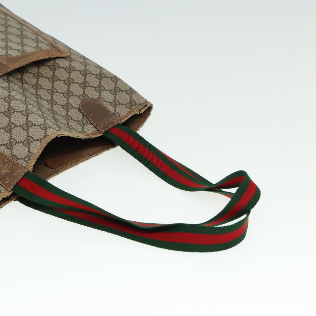GUCCI GG Supreme Web Sherry Line Tote Bag PVC Beige Red 39 02 003 78095