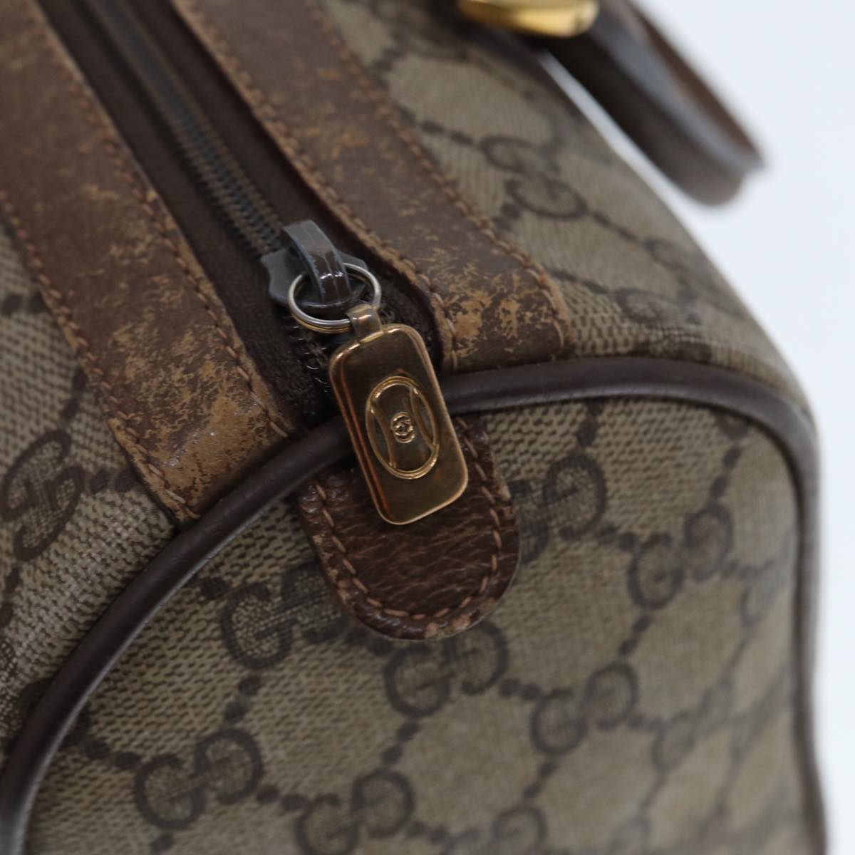 GUCCI GG Supreme Web Sherry Line Boston Bag PVC Leather Beige 78100