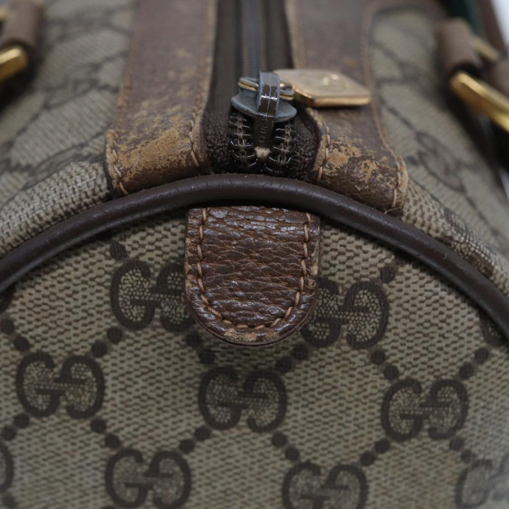 GUCCI GG Supreme Web Sherry Line Boston Bag PVC Leather Beige 78100