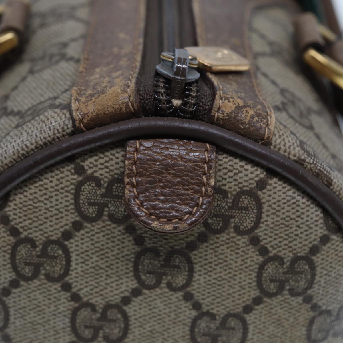 GUCCI GG Supreme Web Sherry Line Boston Bag PVC Leather Beige 78100