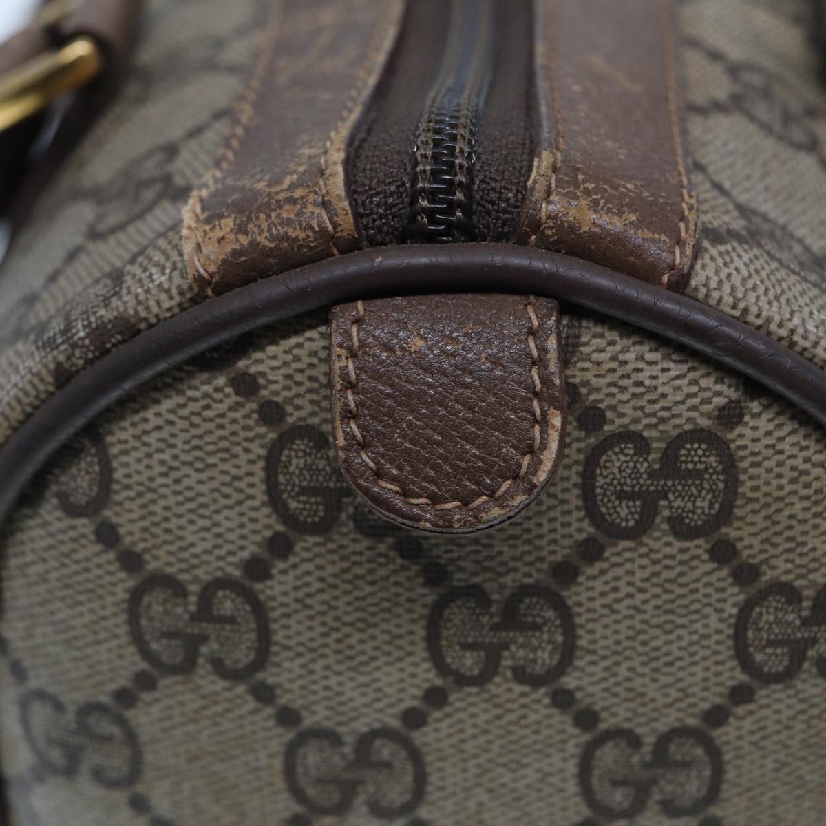 GUCCI GG Supreme Web Sherry Line Boston Bag PVC Leather Beige 78100