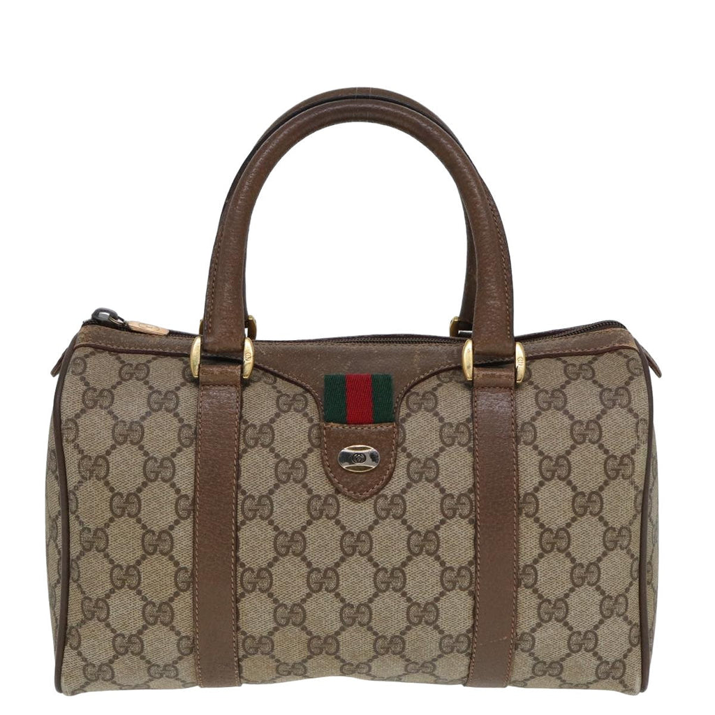 GUCCI GG Supreme Web Sherry Line Boston Bag PVC Leather Beige 78100