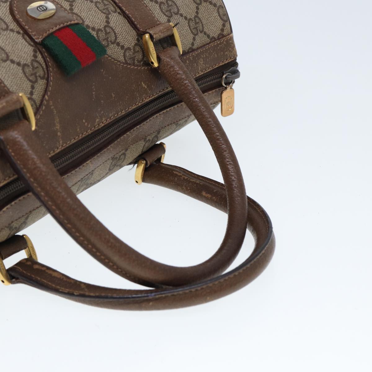 GUCCI GG Supreme Web Sherry Line Boston Bag PVC Leather Beige 78100