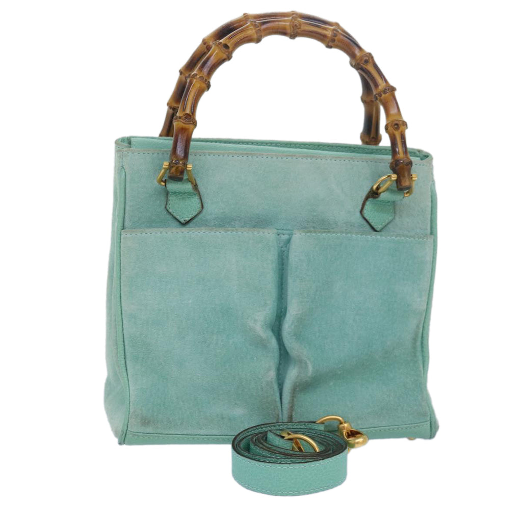 GUCCI Bamboo Hand Bag Suede 2way Light Blue 000 122 0316 78217