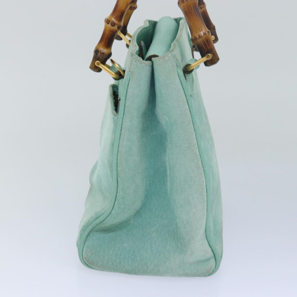 GUCCI Bamboo Hand Bag Suede 2way Light Blue 000 122 0316 78217