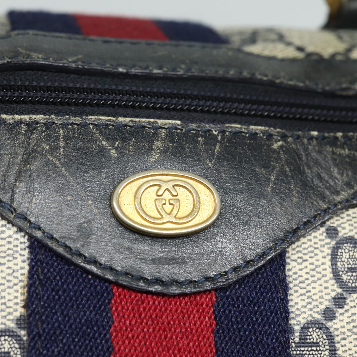 GUCCI GG Canvas Sherry Line Boston Bag Navy Red 012 3842 33 39 78228