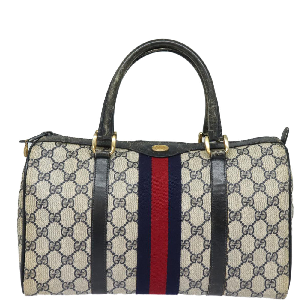 GUCCI GG Canvas Sherry Line Boston Bag Navy Red 012 3842 33 39 78228