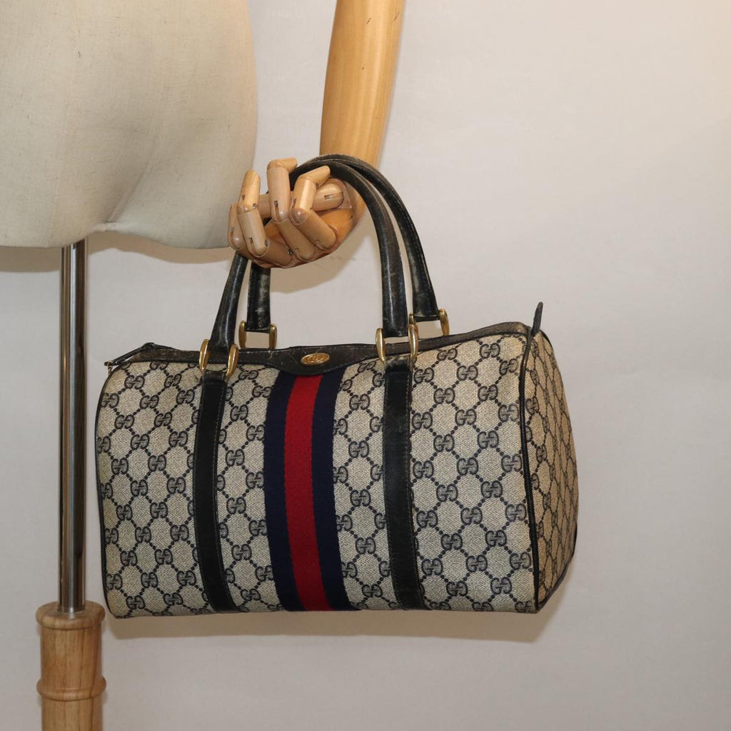 GUCCI GG Canvas Sherry Line Boston Bag Navy Red 012 3842 33 39 78228
