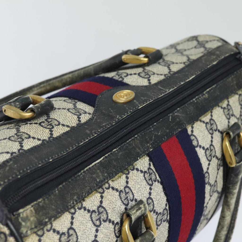 GUCCI GG Canvas Sherry Line Boston Bag Navy Red 012 3842 33 39 78228