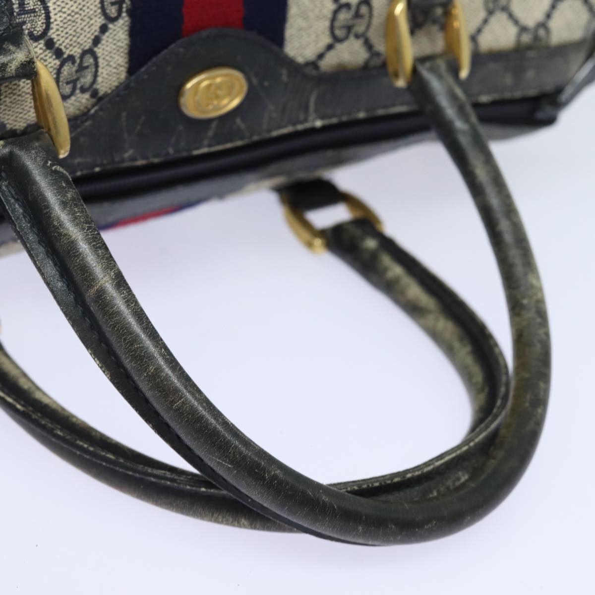 GUCCI GG Canvas Sherry Line Boston Bag Navy Red 012 3842 33 39 78228