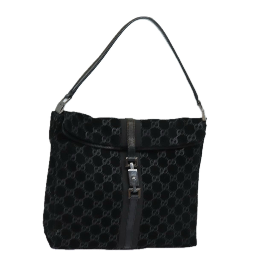 GUCCI GG Canvas Jackie Shoulder Bag Suede Black 001 3355 78237