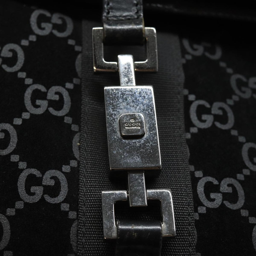 GUCCI GG Canvas Jackie Shoulder Bag Suede Black 001 3355 78237