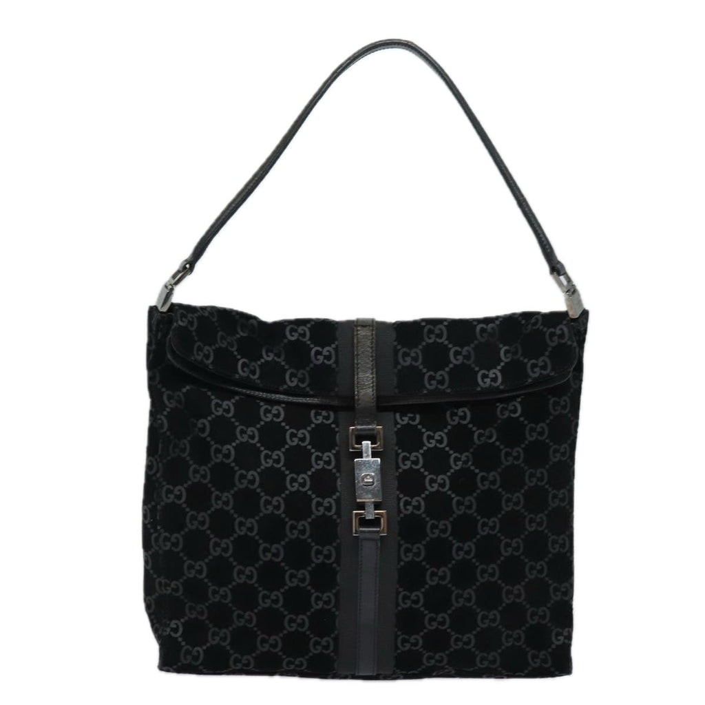 GUCCI GG Canvas Jackie Shoulder Bag Suede Black 001 3355 78237