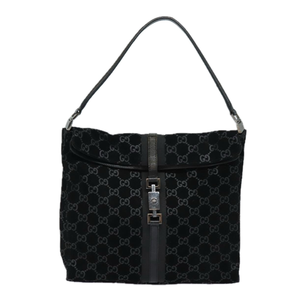 GUCCI GG Canvas Jackie Shoulder Bag Suede Black 001 3355 78237