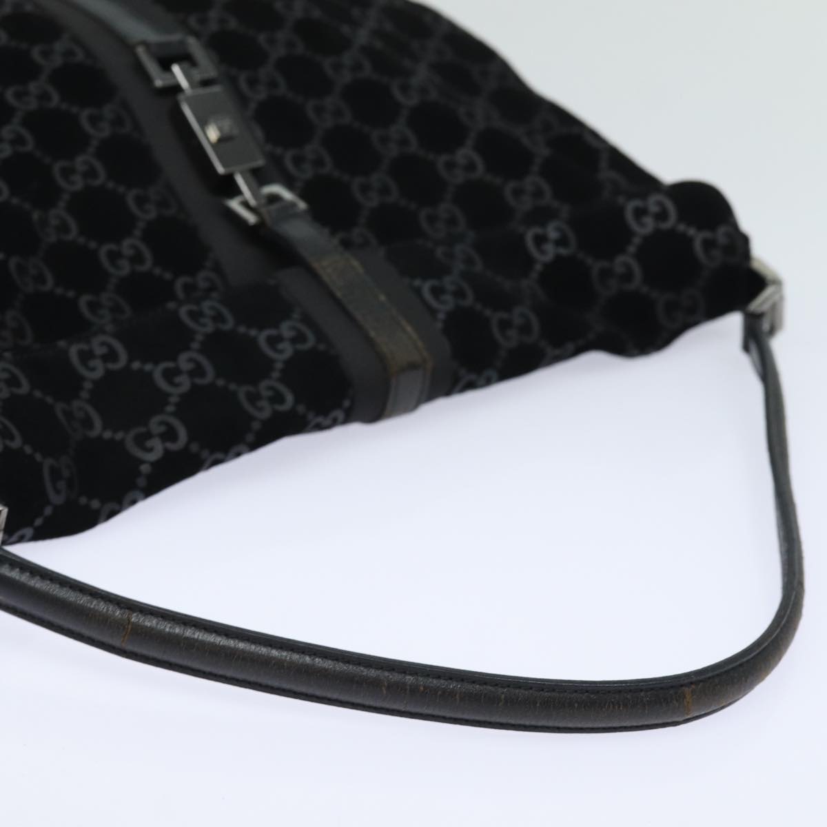 GUCCI GG Canvas Jackie Shoulder Bag Suede Black 001 3355 78237