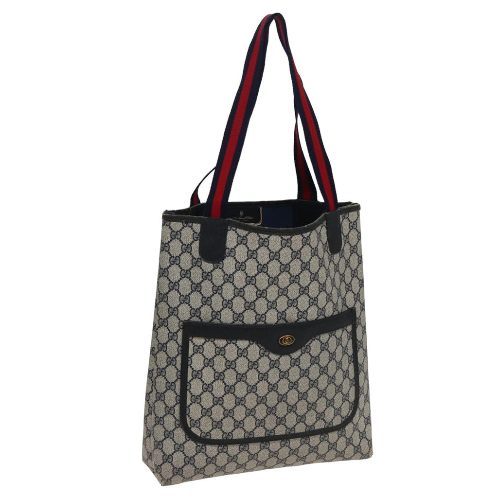 GUCCI GG Supreme Sherry Line Tote Bag PVC Leather Navy Red 39 02 003 78244