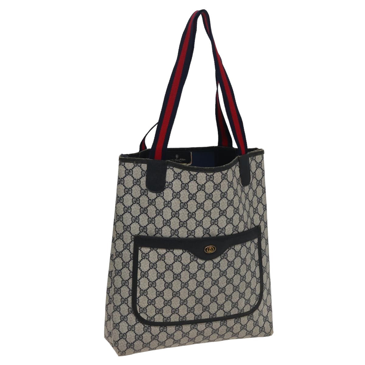 GUCCI GG Supreme Sherry Line Tote Bag PVC Leather Navy Red 39 02 003 78244