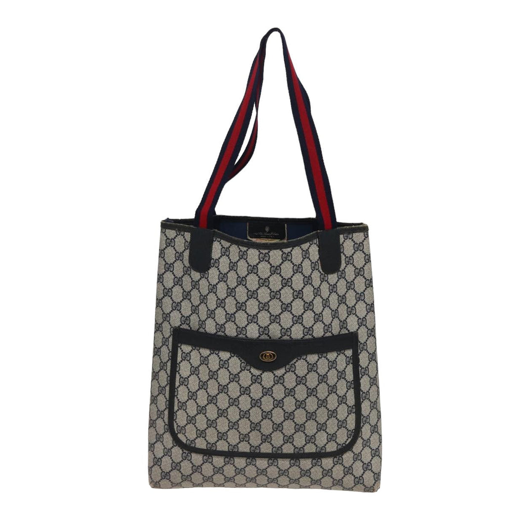 GUCCI GG Supreme Sherry Line Tote Bag PVC Leather Navy Red 39 02 003 78244