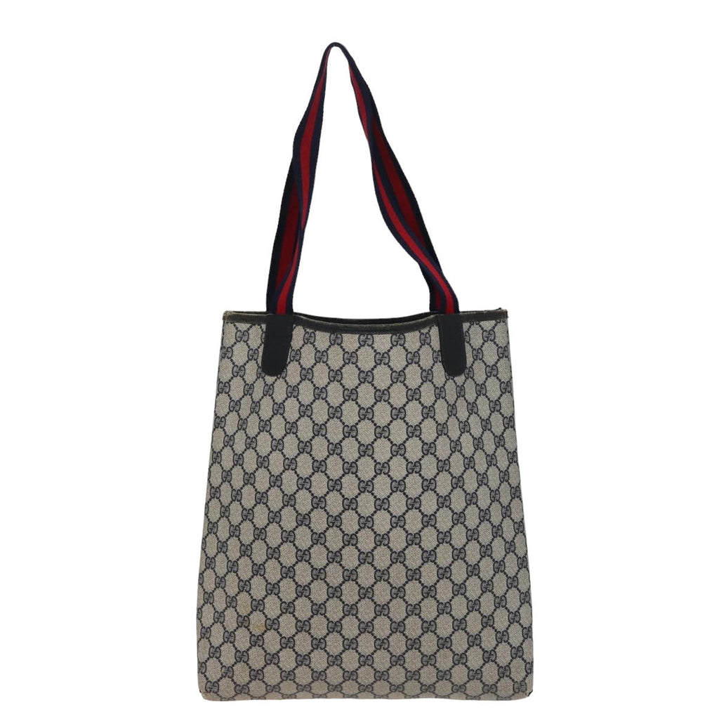 GUCCI GG Supreme Sherry Line Tote Bag PVC Leather Navy Red 39 02 003 78244