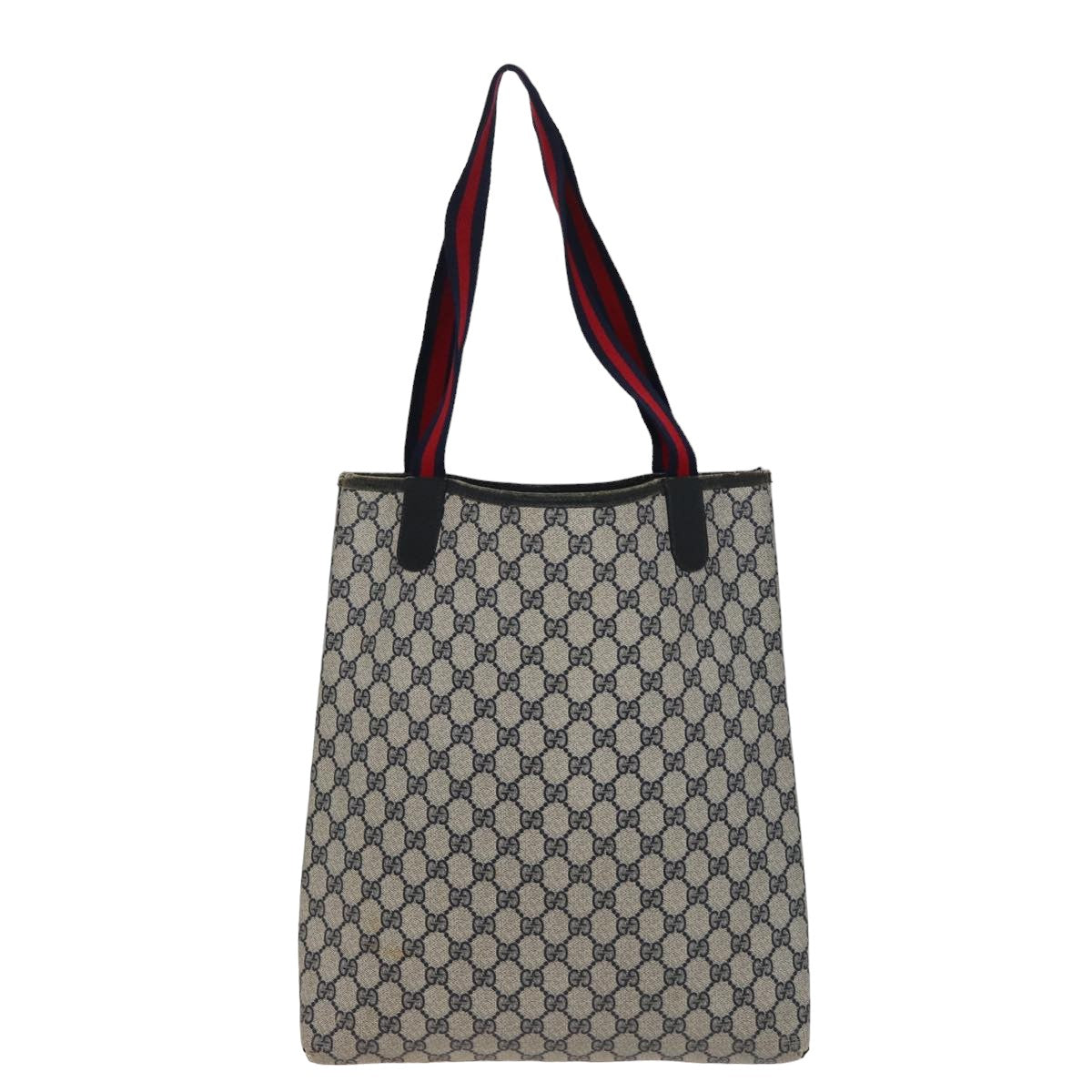 GUCCI GG Supreme Sherry Line Tote Bag PVC Leather Navy Red 39 02 003 78244