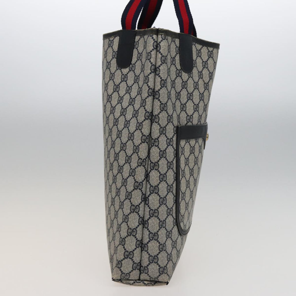 GUCCI GG Supreme Sherry Line Tote Bag PVC Leather Navy Red 39 02 003 78244