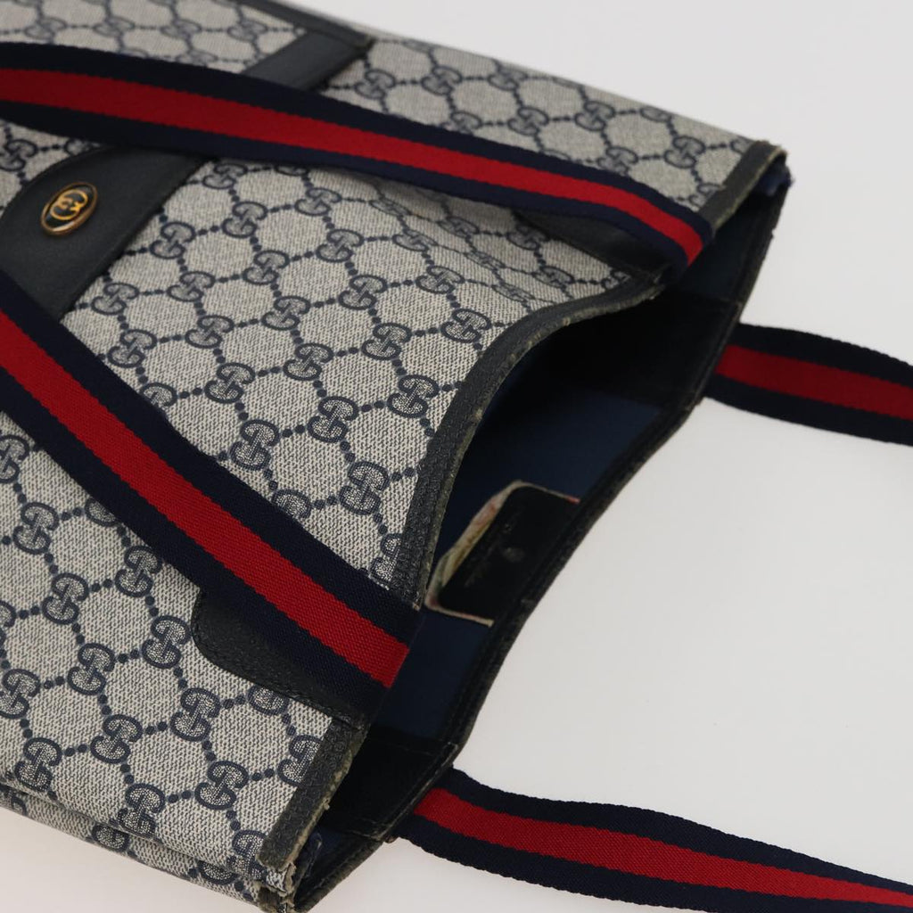 GUCCI GG Supreme Sherry Line Tote Bag PVC Leather Navy Red 39 02 003 78244