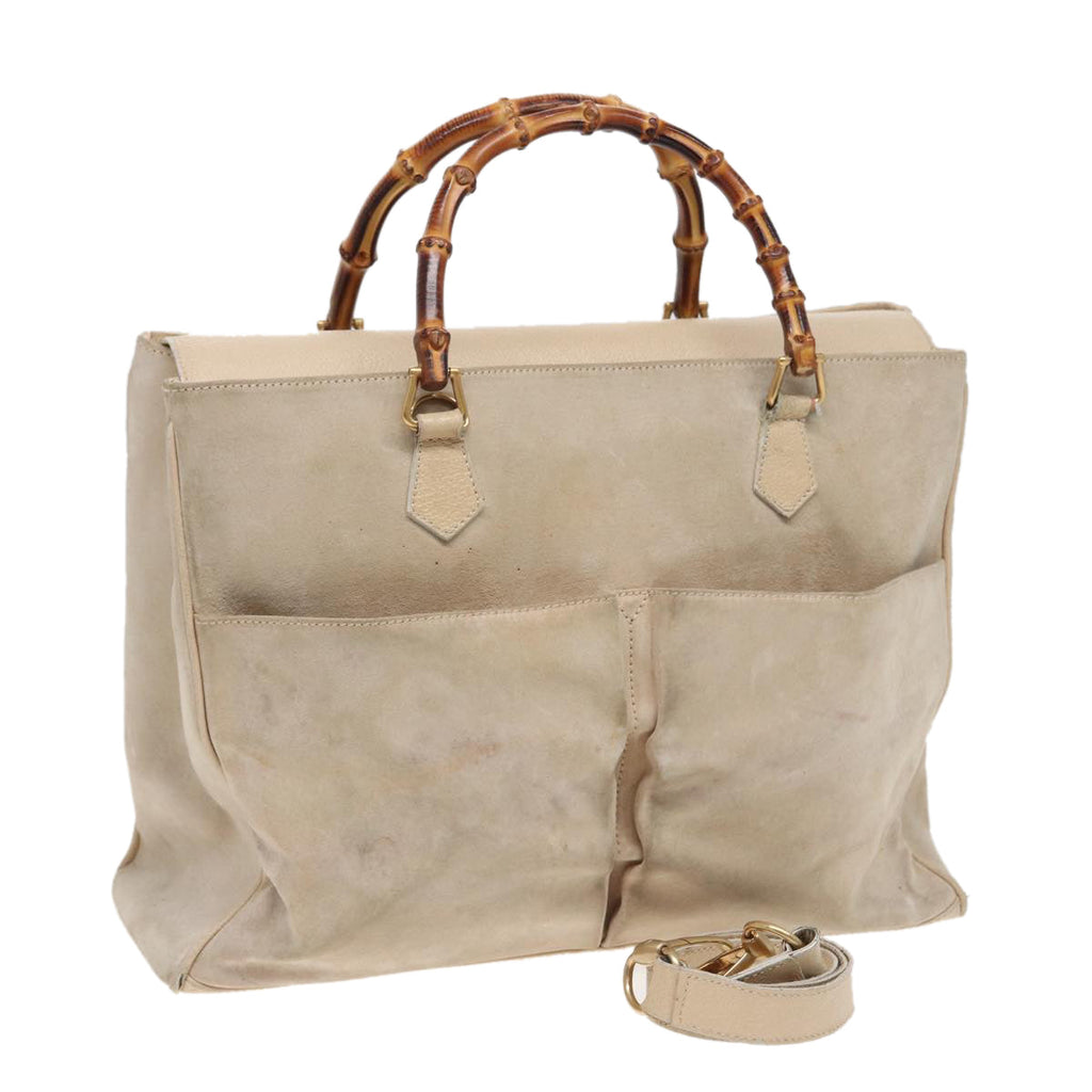 GUCCI Bamboo Tote Bag Suede 2way Beige 002 2855 0322 0 78245