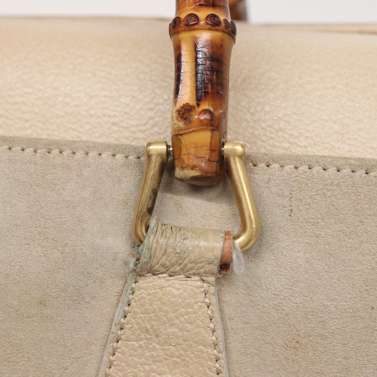 GUCCI Bamboo Tote Bag Suede 2way Beige 002 2855 0322 0 78245