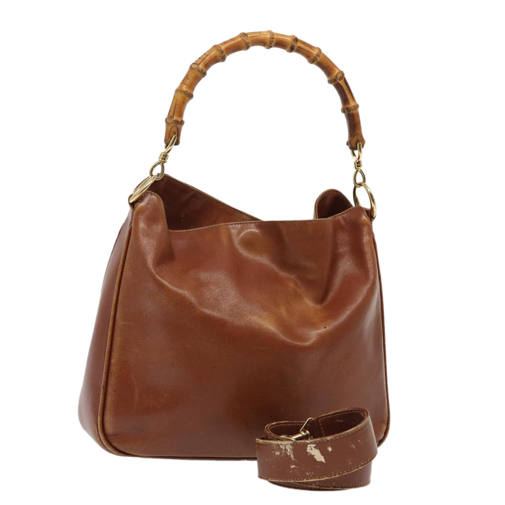 GUCCI Bamboo Shoulder Bag Leather 2way Brown 001 1638 78250