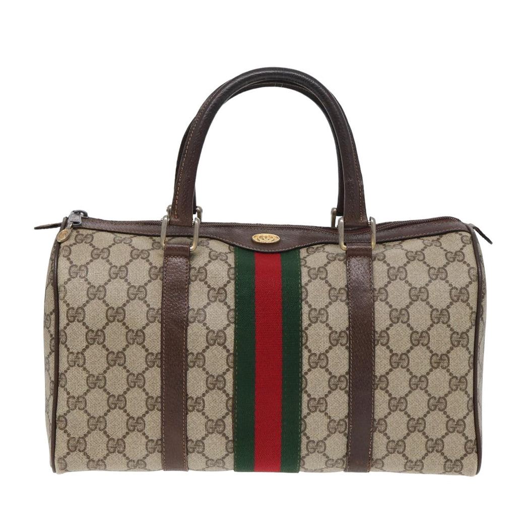 GUCCI GG Supreme Web Sherry Line Boston Bag PVC Beige Red 012 3842 78291