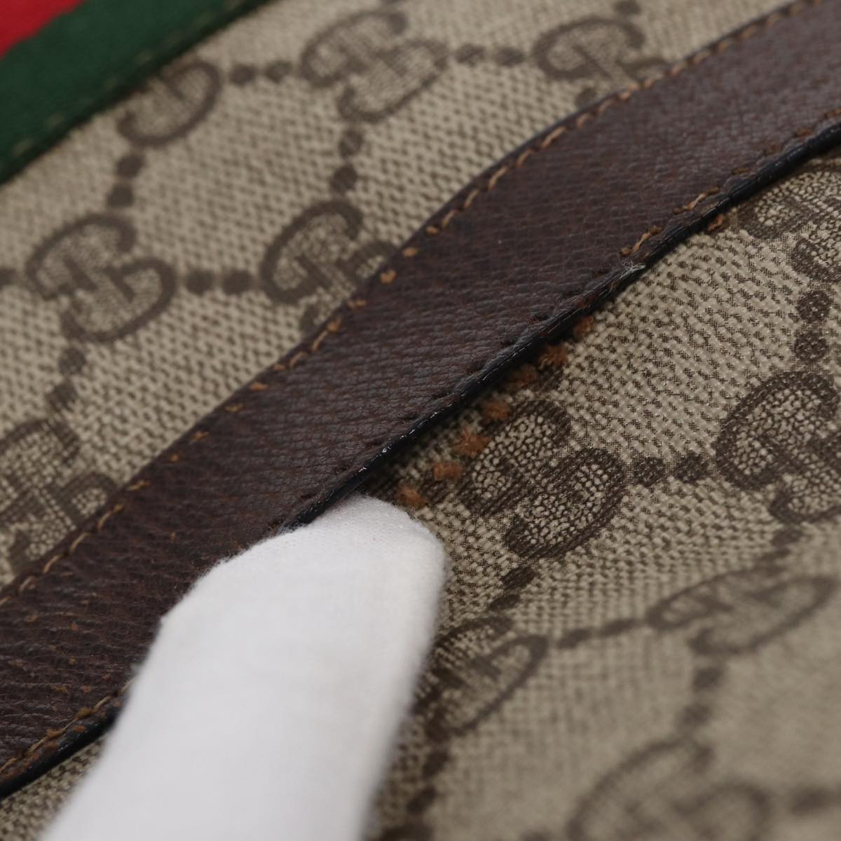 GUCCI GG Supreme Web Sherry Line Boston Bag PVC Beige Red 012 3842 78291
