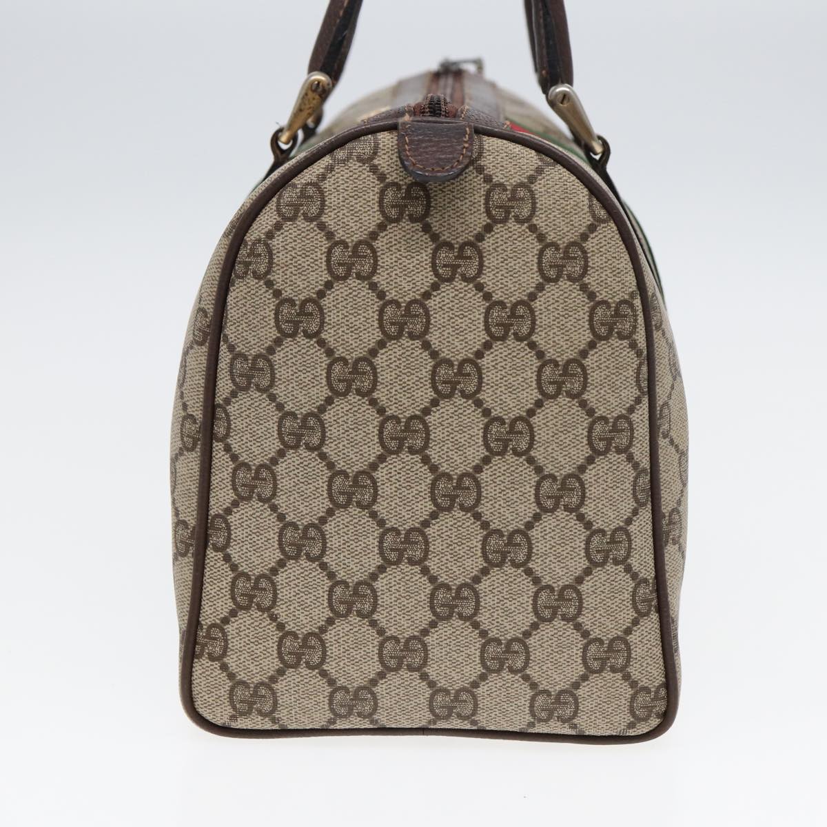 GUCCI GG Supreme Web Sherry Line Boston Bag PVC Beige Red 012 3842 78291
