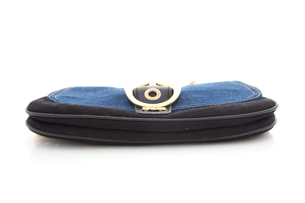 Dolce & Gabbana Denim Handbag with Large Gold Buckle Detail