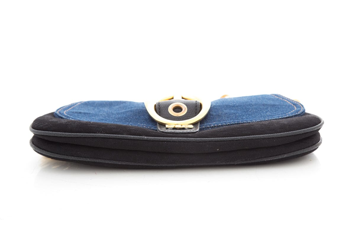 Dolce & Gabbana Denim Handbag with Large Gold Buckle Detail