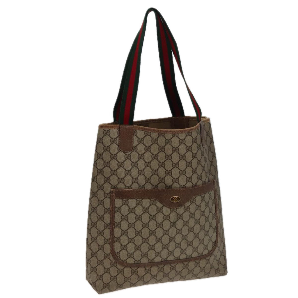 GUCCI GG Supreme Web Sherry Line Tote Bag PVC Beige Red 39 02 003 78340