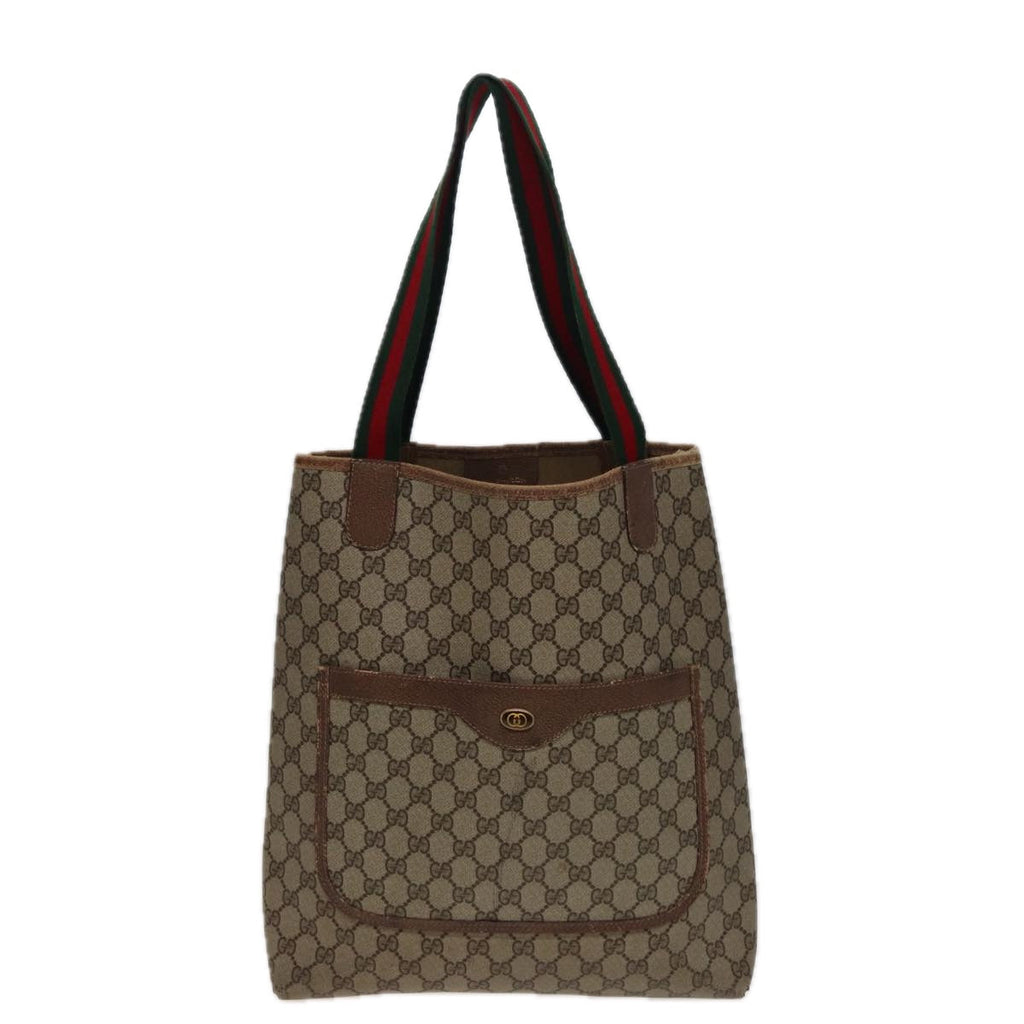 GUCCI GG Supreme Web Sherry Line Tote Bag PVC Beige Red 39 02 003 78340