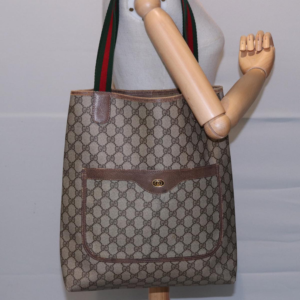 GUCCI GG Supreme Web Sherry Line Tote Bag PVC Beige Red 39 02 003 78340