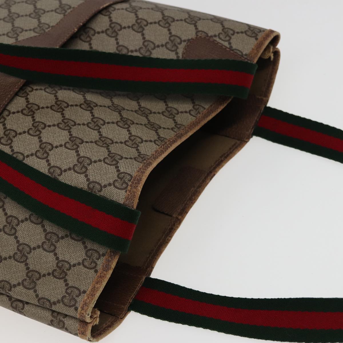 GUCCI GG Supreme Web Sherry Line Tote Bag PVC Beige Red 39 02 003 78340