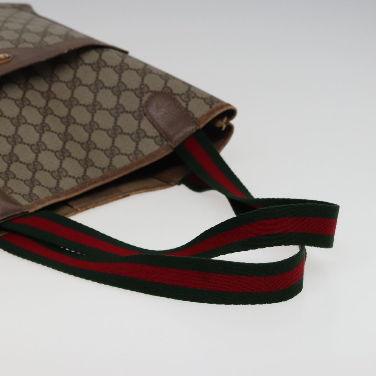 GUCCI GG Supreme Web Sherry Line Tote Bag PVC Beige Red 39 02 003 78340