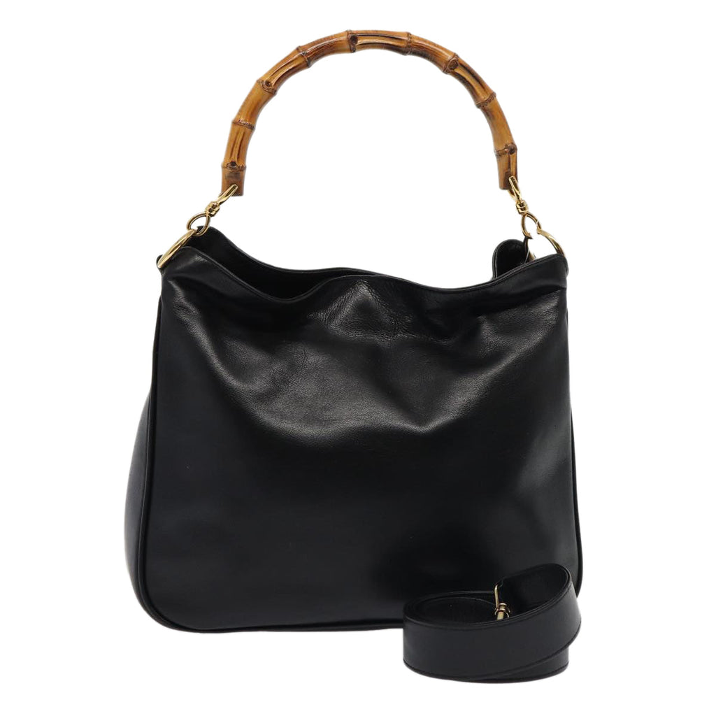 GUCCI Bamboo Shoulder Bag Leather 2way Black 001 1638 78346