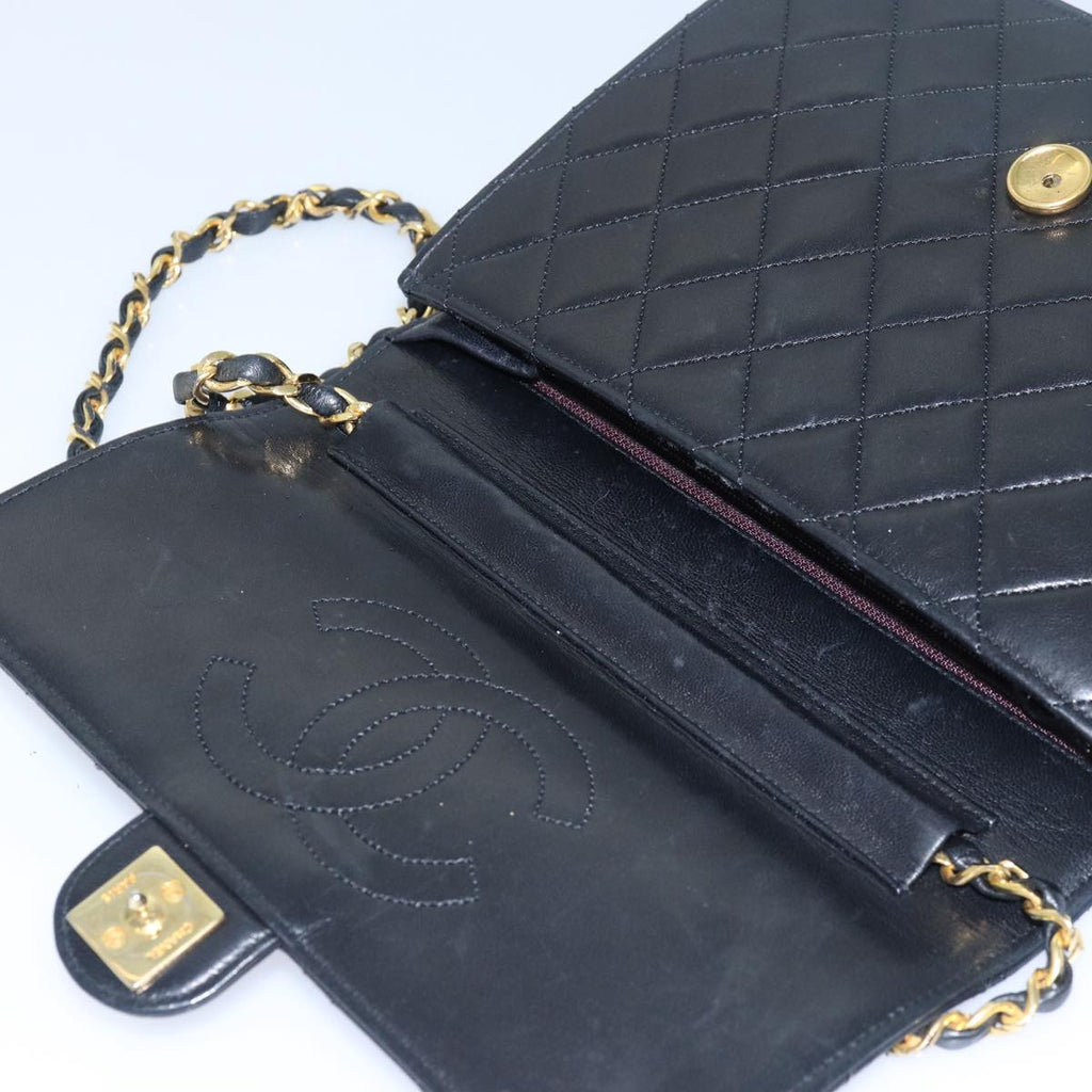 CHANEL Matelasse Chain Shoulder Bag Lamb Skin Black CC 78416
