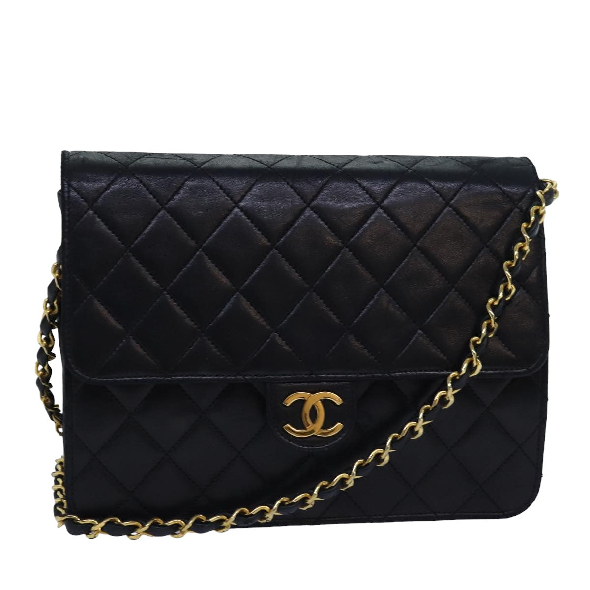 CHANEL Matelasse Chain Shoulder Bag Lamb Skin Black CC 78416